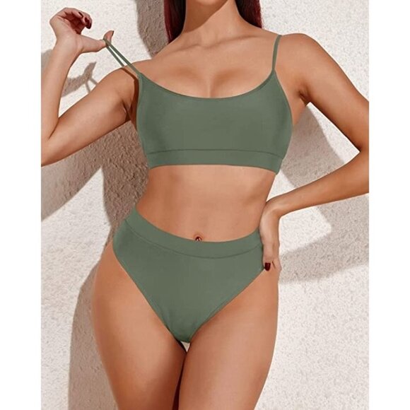 NWT Tempt Me High Waisted Sporty Scoop Neck Bikini set in Army Green Size XXL - Picture 11 of 11